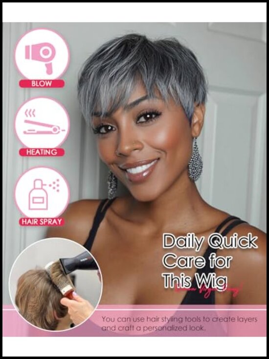 100% Human Hair Pixie Cut Wig with Bangs Short Wigs for Women main image 5